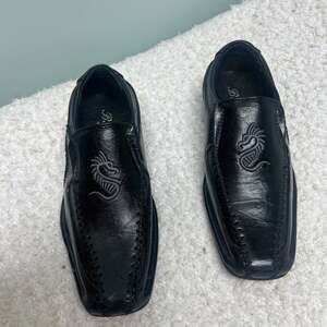 BB&W Boys Dragon Embroidered Black Dress Shoes SIZE 13 Holiday Church Wedding